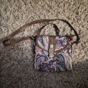 Chaps Multicolor Paisley Crossbody Bag with Brown Strap